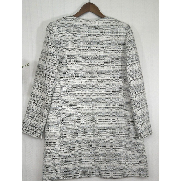 Tahari Long Tweed Hook-Front Long Coat Jacket Black Grey White- Women's Size M - Picture 3 of 11